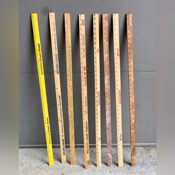 (Lot of 8) Vtg Assorted Business Antique Advertising Wooden Measuring Yardsticks - Picture 2 of 10